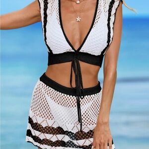 Amazon Black and White Crochet Swim Cover-Up